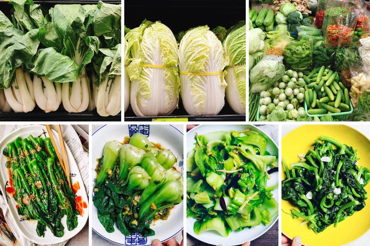 Chinese leafy greens ingredient glossary guide show a wide variety of Asian greens vegetables
