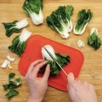 Photo shows how to cut bok choy in various sizes
