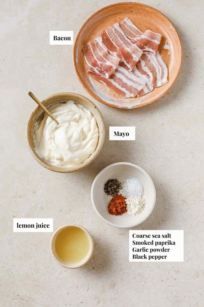 Ingredients needed to make aioli with bacon