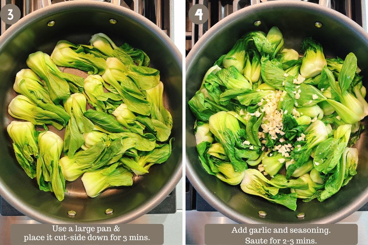 Photo shows how to cook bok choy in a large skillet pan