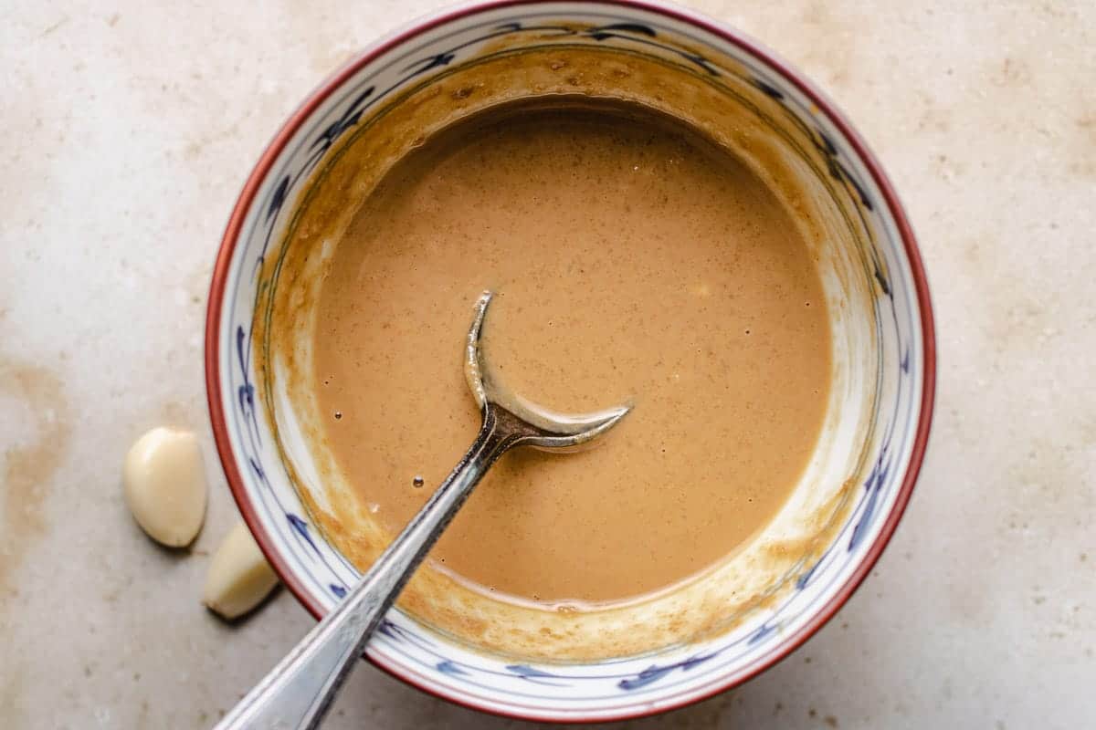 Photo shows the sesame garlic sauce mixed in a bowl