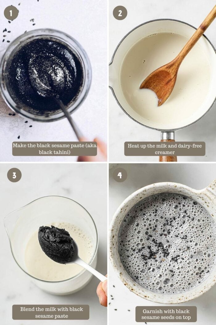 A simple 4 step shots to show how to make sesame milk drink