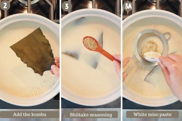 Photo shows how to make vegan soy milk hot pot broth