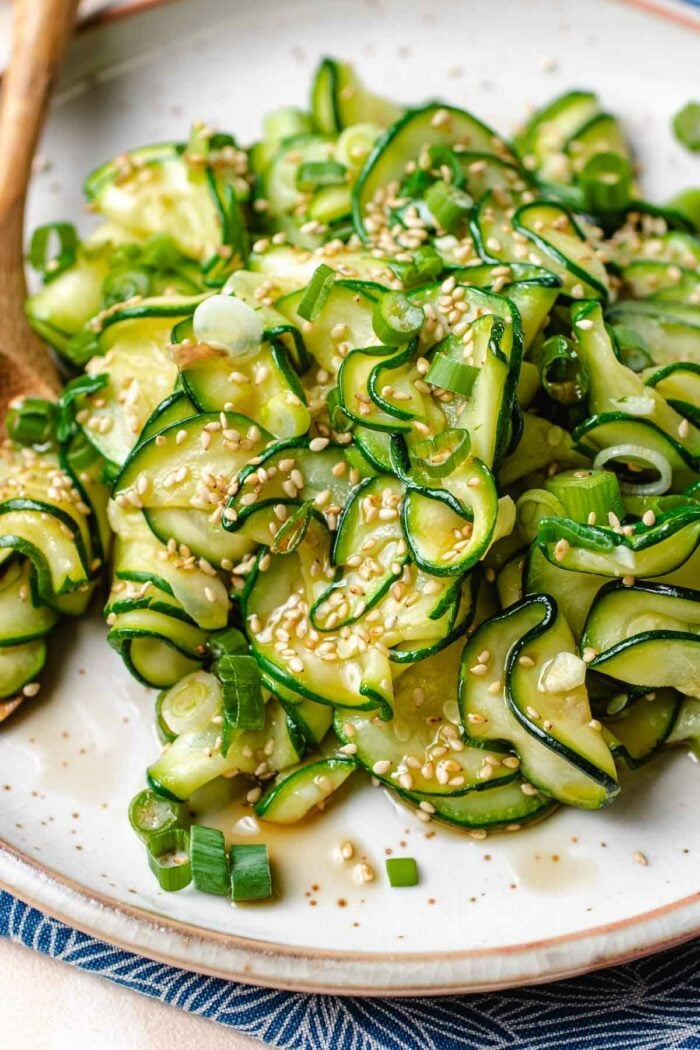 A side close shot shows the texture of the Korean zucchini recipe after stir fried