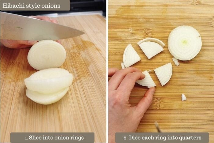 Photo shows how to slice the onions hibachi style