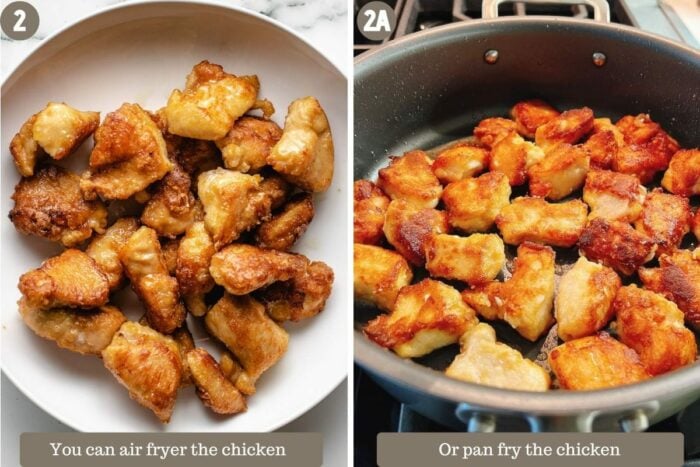 Photo shows two ways of making the chicken - stovetop or air fry