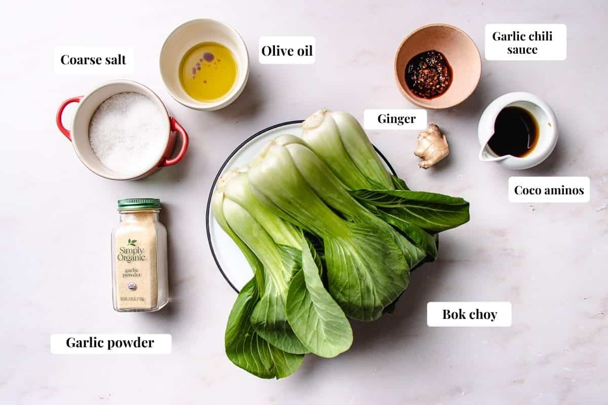 Ingredients needed to roast bok choy in the oven