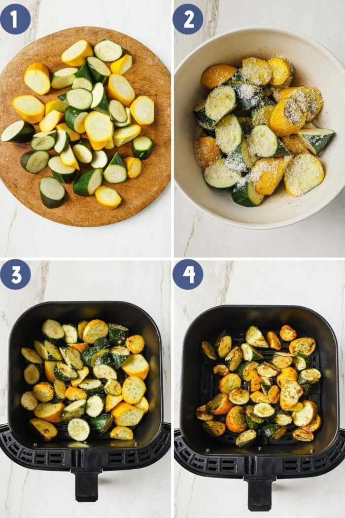 Step by step photo on how to make zucchini and squash in an air fryer