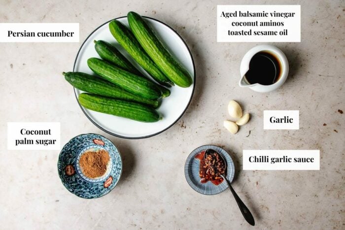 Ingredients needed to make spicy Asian cucumber salad