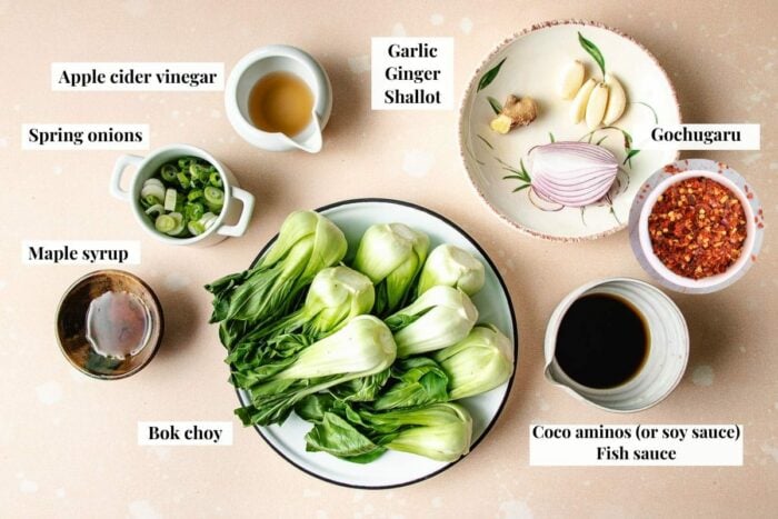 Ingredients for fresh bok choy kimchi