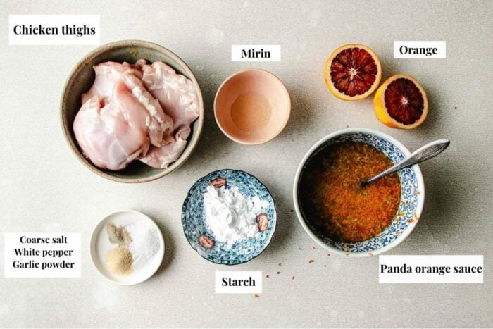 Ingredients needed to make panda orange chicken at home