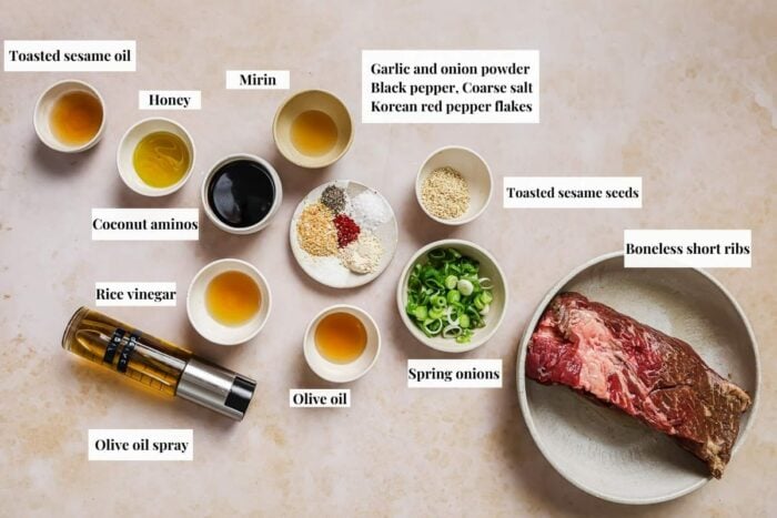 Photo shows ingredients used to marinate boneless beef short ribs