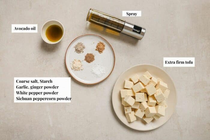 Photo shows ingredients to season the tofu with no cornstarch