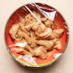 A recipe image shows velvetized chicken with Chinese chicken stir fry marinade in a bowl