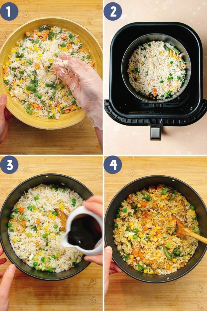 Person demos how to make fried rice in an air fryer