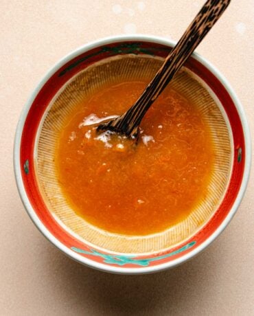Photo shows egg roll dipping sauce served in a bowl.