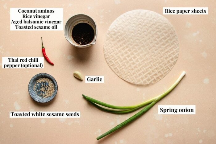 Photo shows ingredients needed to turn rice paper sheets into noodles