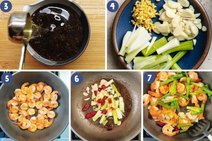 Person demos how to make Mongolian shrimp with step-by-step photo