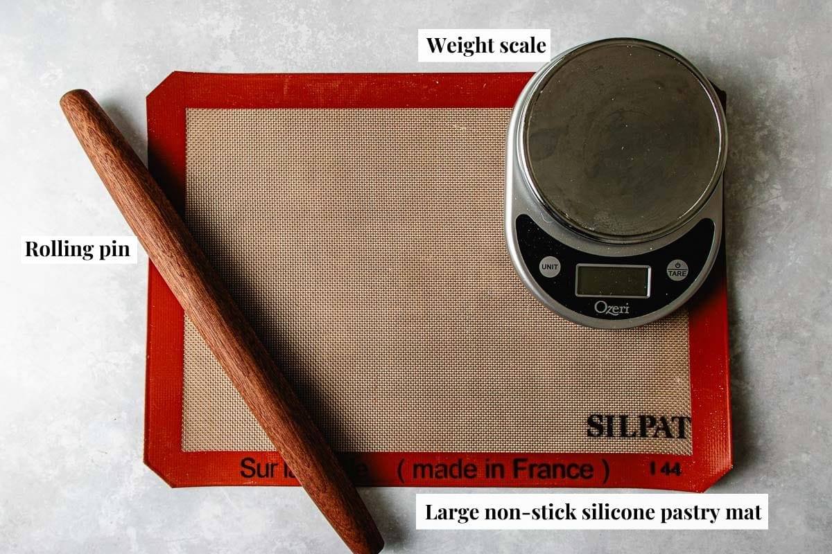 Photo shows tools needed to make gluten free wonton wraps at home.