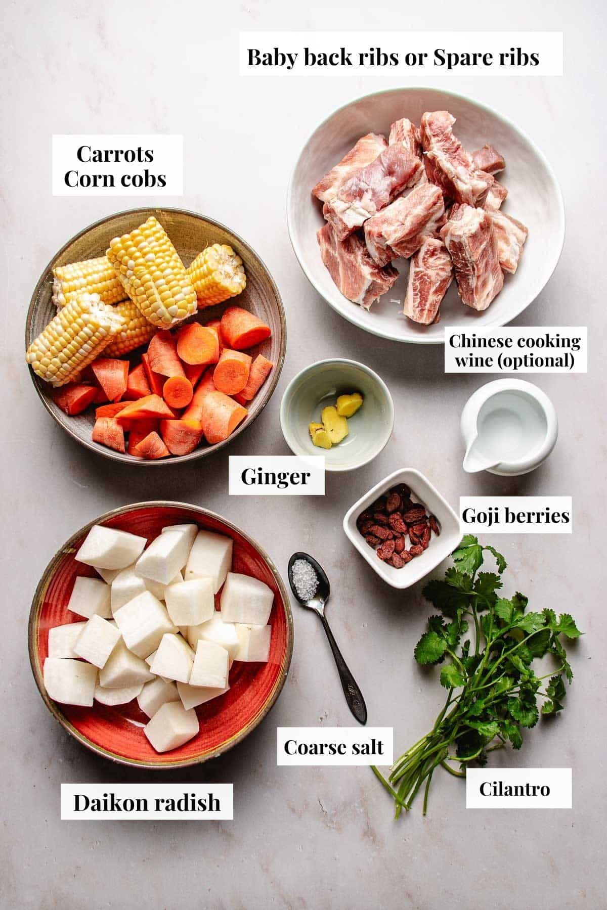 Photo shows ingredients used to make the soup.