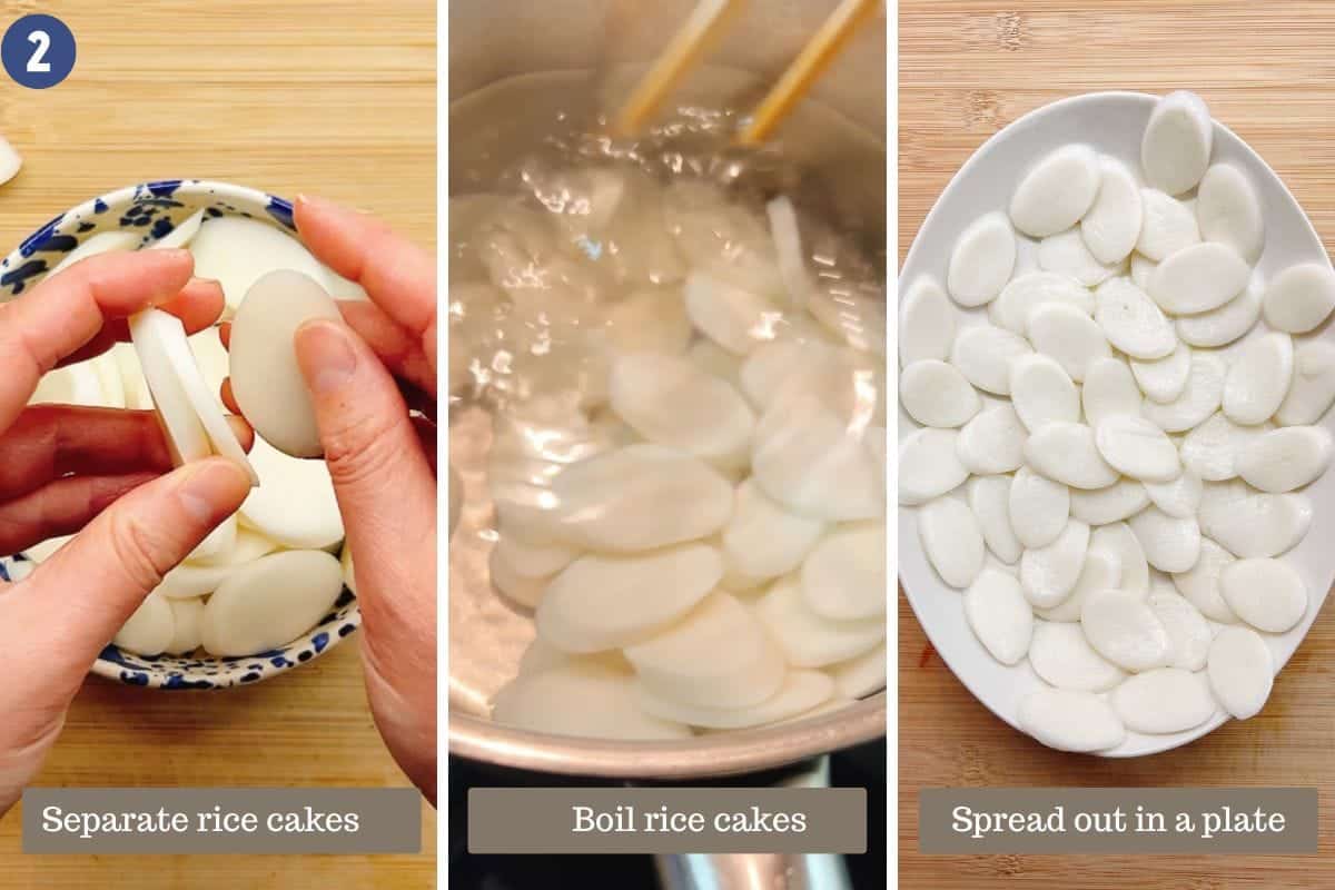 Person demos how prepare and cook Chinese rice cake.