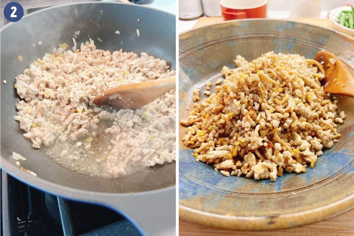 Person demos how to cook ground chicken flavorful by making the ground meat crisp and browned.