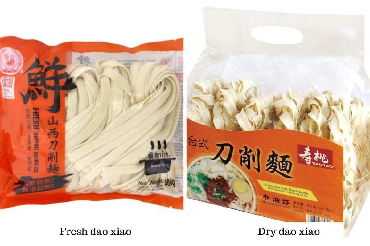 Image shows a fresh and a dry version of the dao xiao mian.