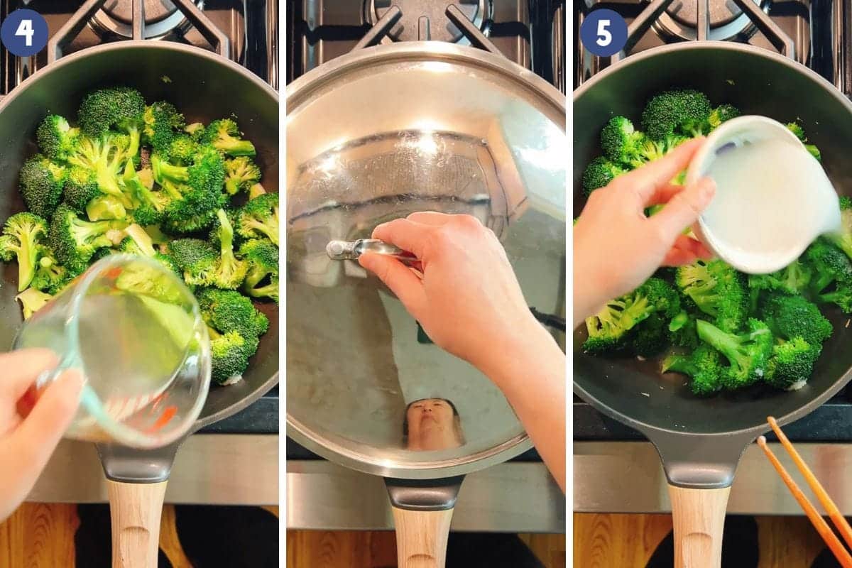 Person demos how to cook garlic broccoli that tastes like Chinese restaurants.