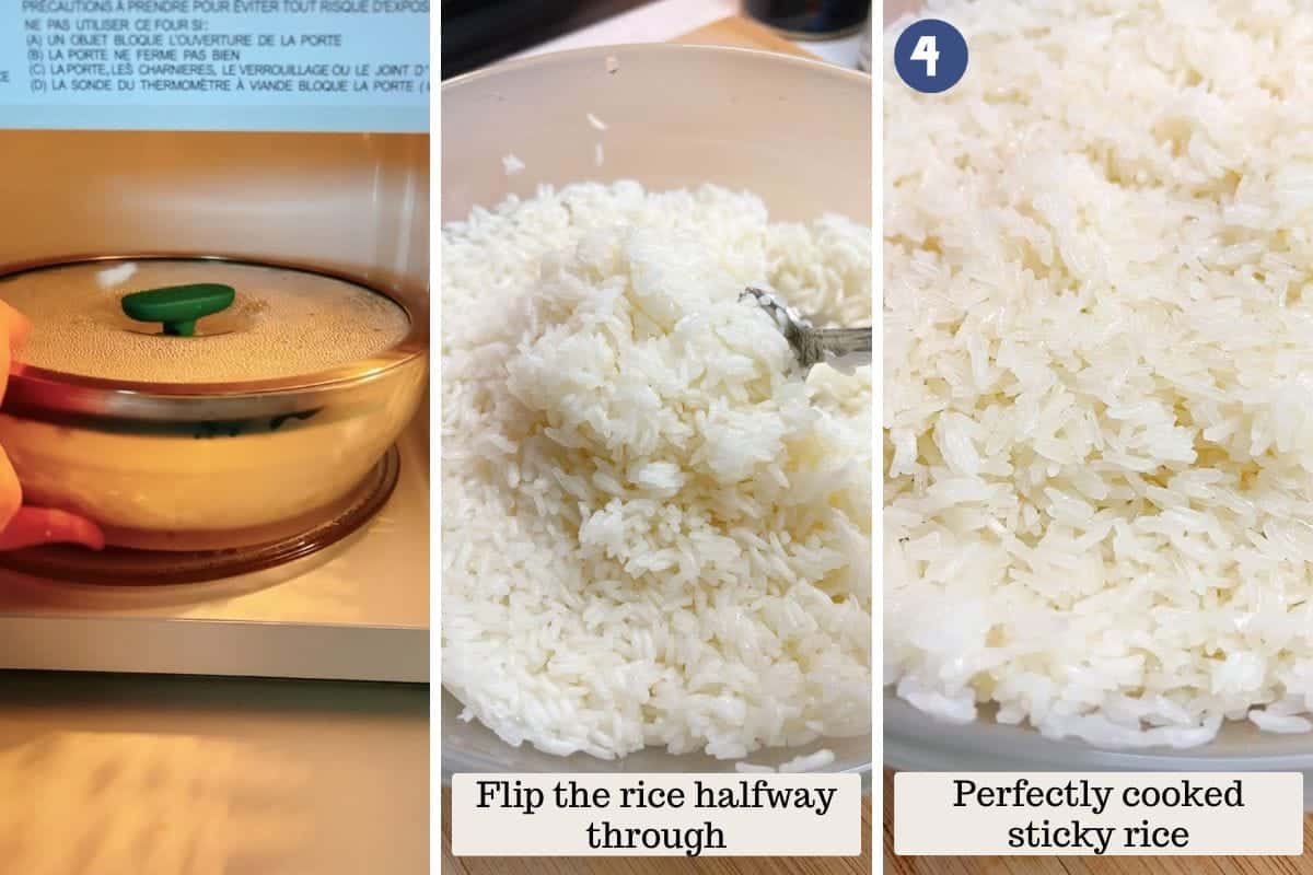 Person demos how to make sticky rice in a microwave.