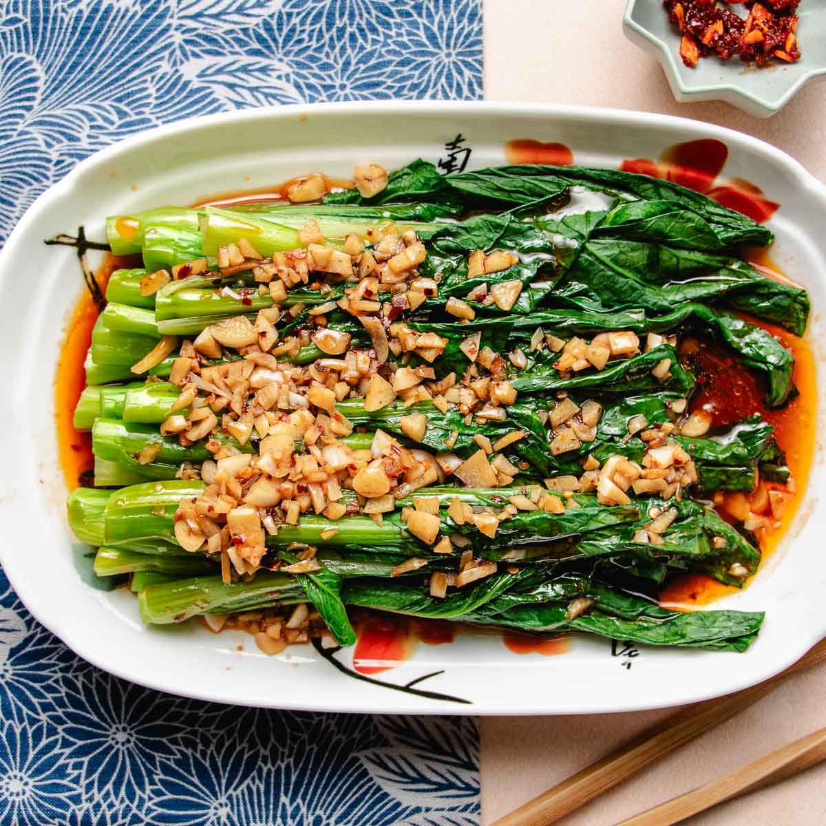 Yu Choy With Garlic Sauce (easy blanched) | I Heart Umami®