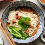 A recipe image shows peanut butter sauce cold noodles Taiwanese style.