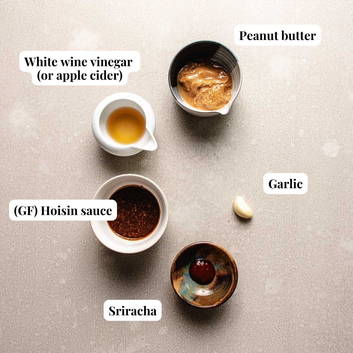 Image shows simple ingredients needed to make the peanut sauce.