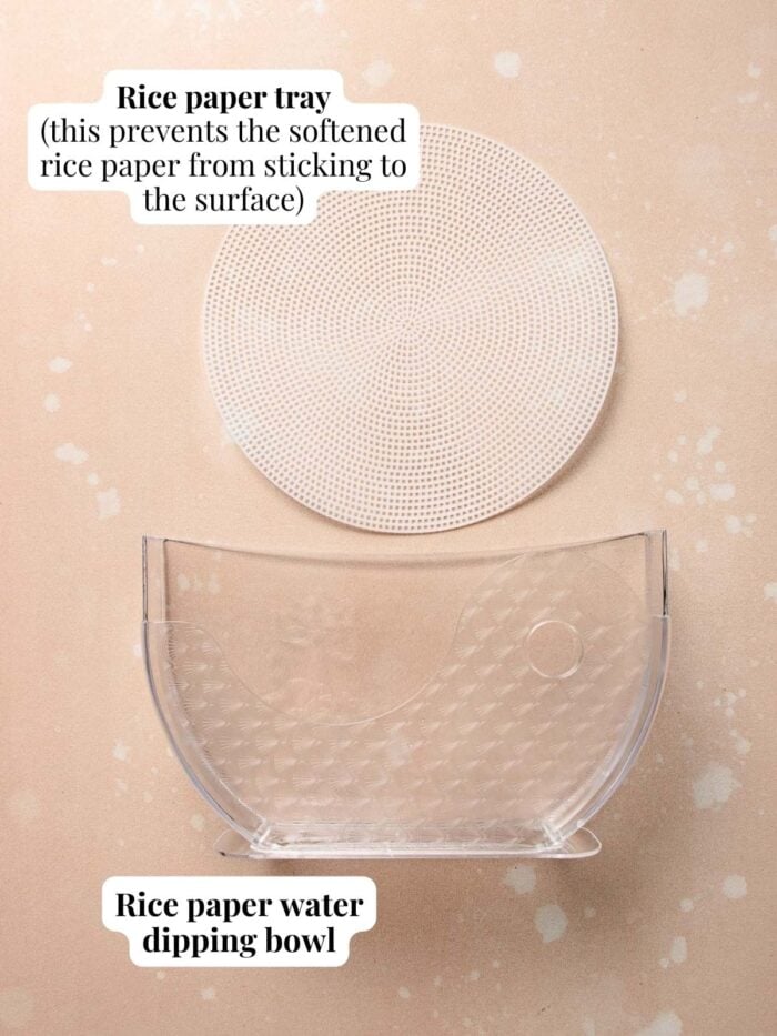 Photo shows helpful tool to soften rice paper sheets.