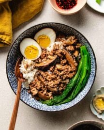 An overhead feature image shows a bowl of Taiwanese braised minced pork sauce with soy sauce eggs over rice.