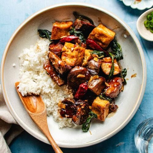 Eggplant Tofu With Garlic Basil Sauce | I Heart Umami®