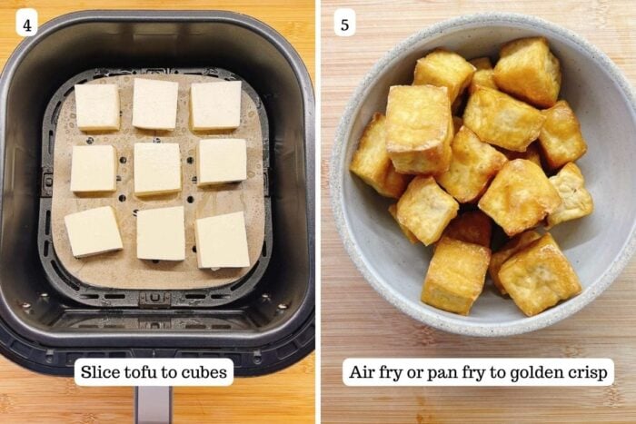 Person demos making homemade crispy tofu puffs.
