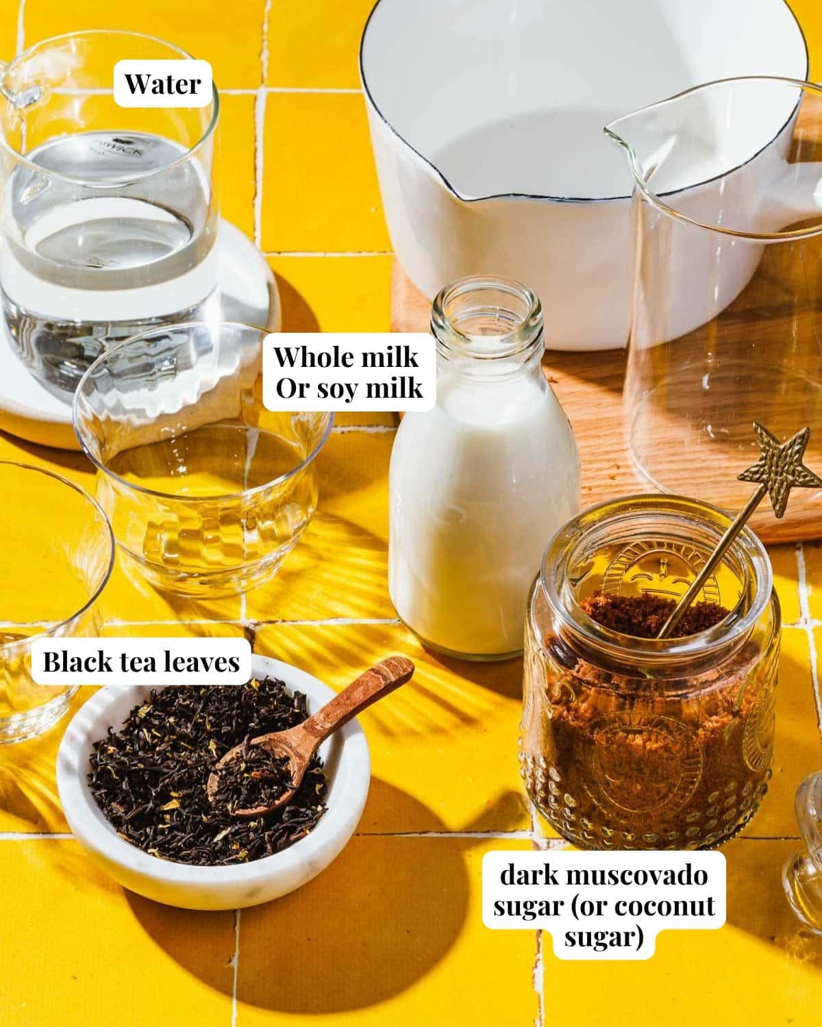 Photo shows ingredients used to make the milk tea.