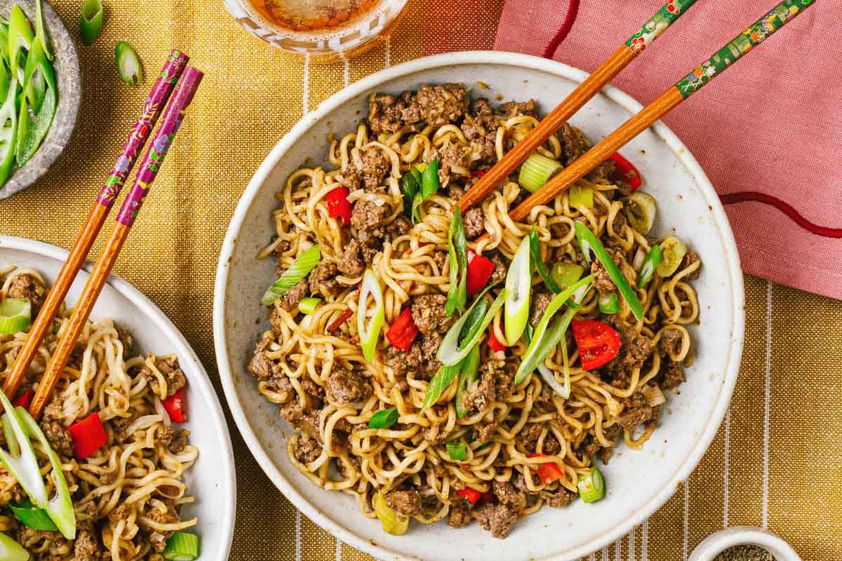 Mongolian ground beef noodles