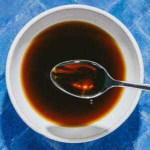 Recipe image shows authentic Japanese teriyaki sauce made gluten-free in a white sauce bowl.