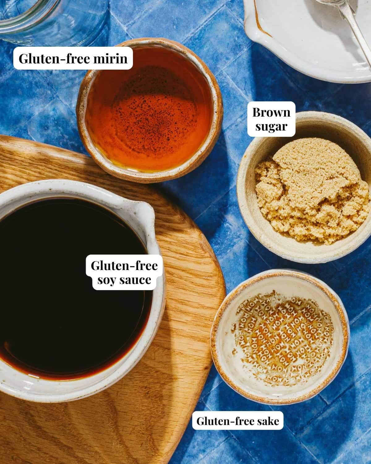 Photo shows 4 simple ingredients to make teriyaki sauce gluten free and authentic tasting.