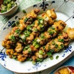 Recipe image for air fryer chicken kabobs with ginger scallion sauce.