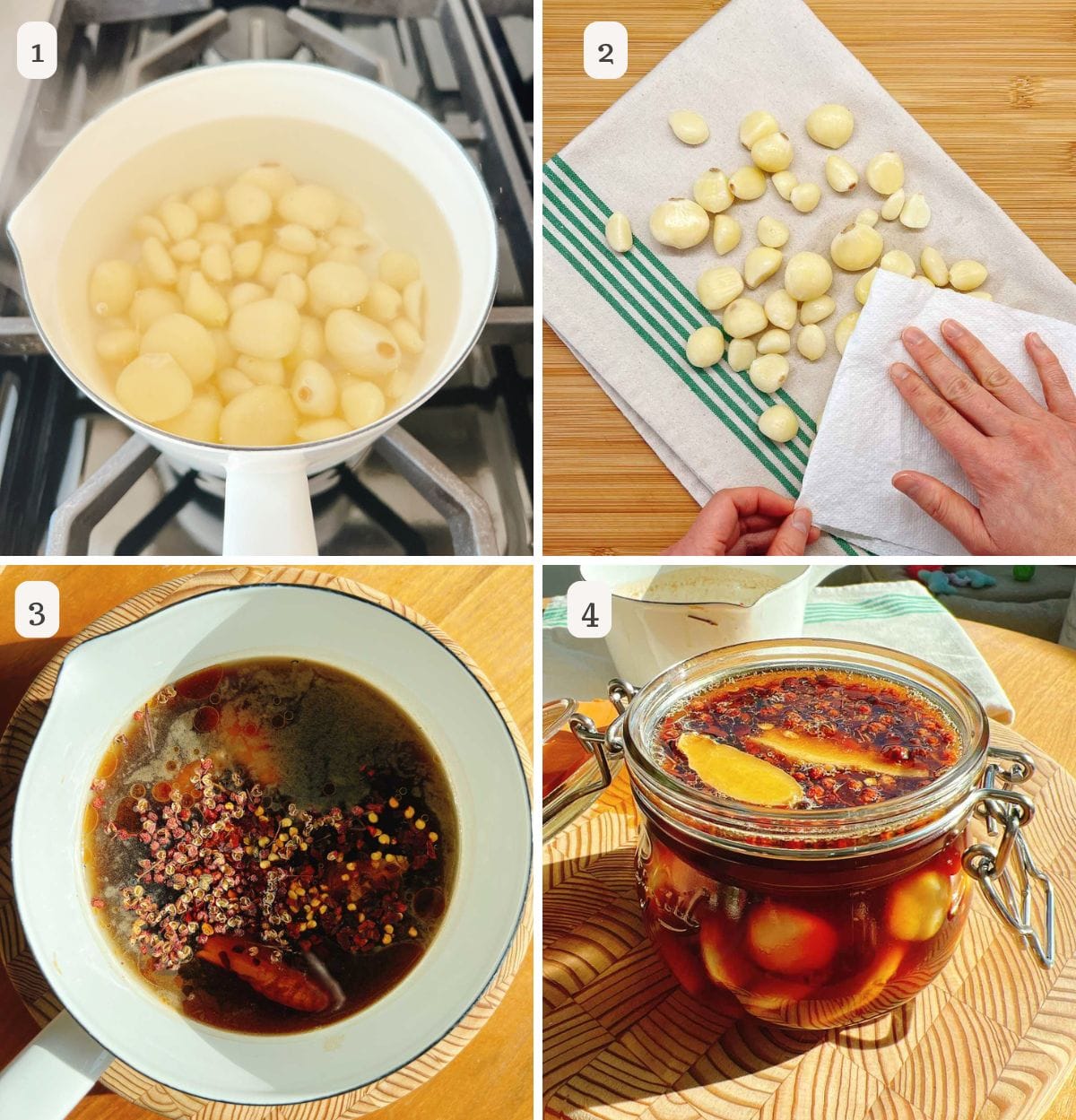 Person demos how to make pickled garlic.