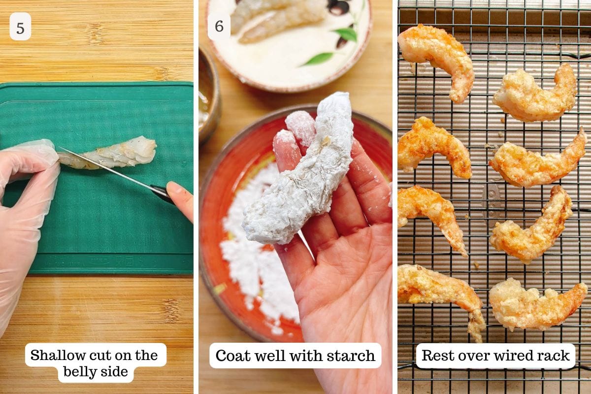 Person demos how to slice and pan fry the shrimp.