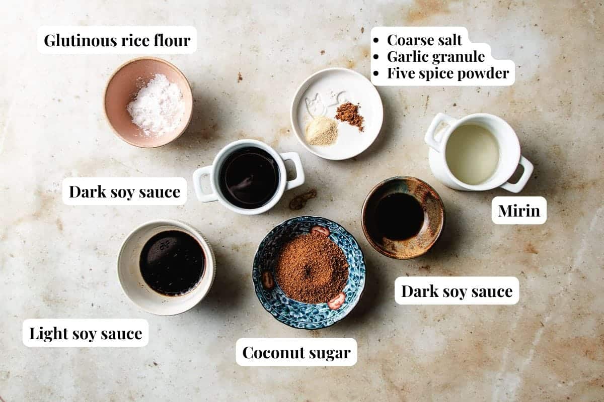 photo shows individual ingredients needed to make soy paste.