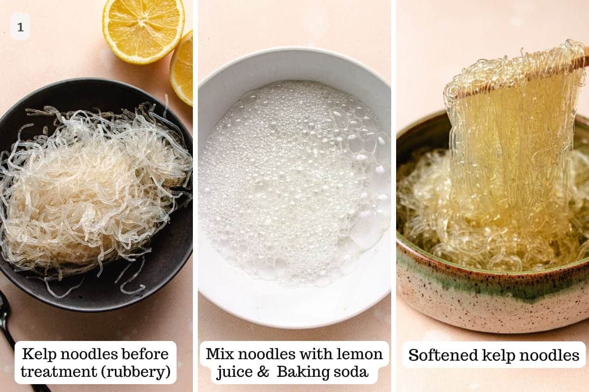 Person demos how to soften kelp noodles so they go from rubbery crunchy to silky smooth,